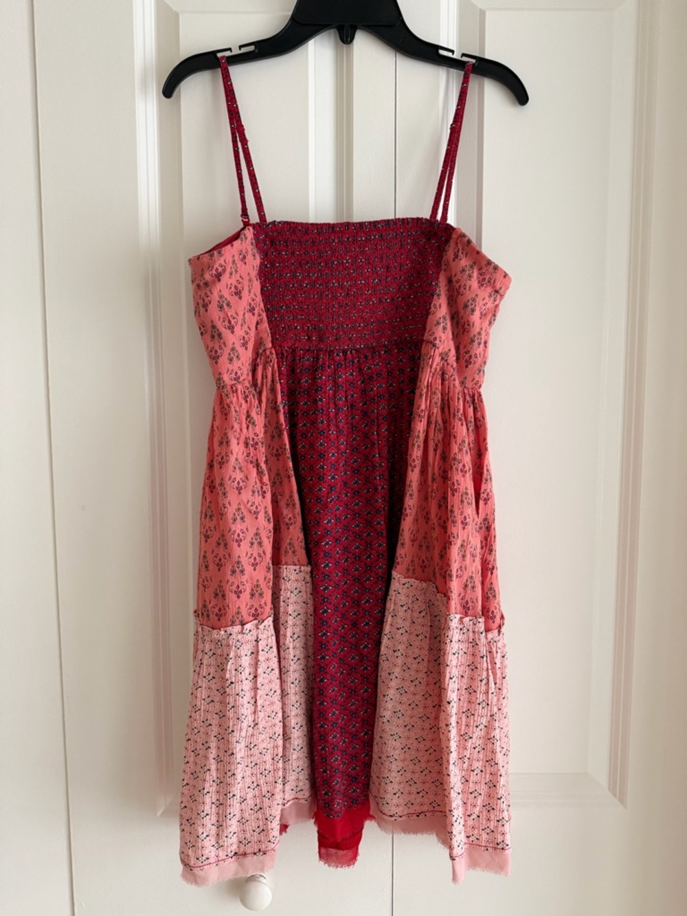 Free People Patchwork Boho Mini Dress Red Pink Flowy Small - Picture 3 of 4